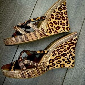 BCBG leopard wedge heels sandals